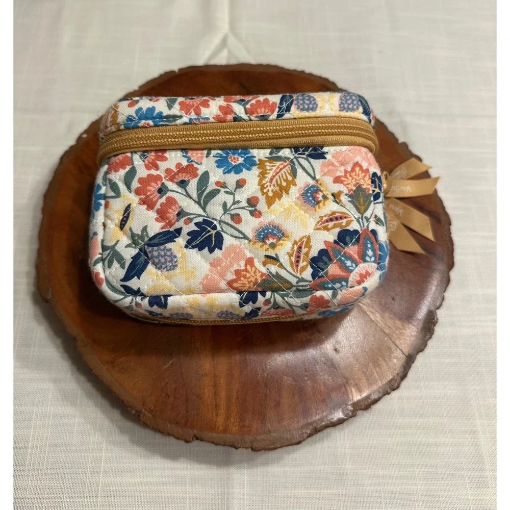 Vera Bradley Floral Quilted Travel Jewelry Organizer Case Zip Makeup Cosmetic